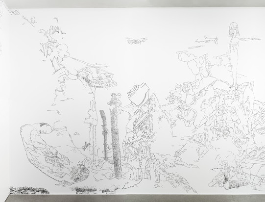 Zeichnung auf einer weißen Wand
