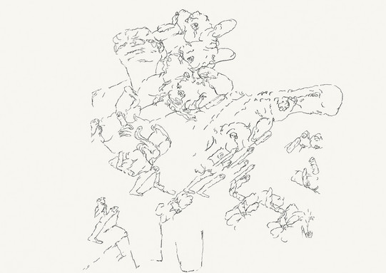 Bettina van Haaren, Beweinung, Kohle auf Papier, 42 x 59,4 cm, 2023