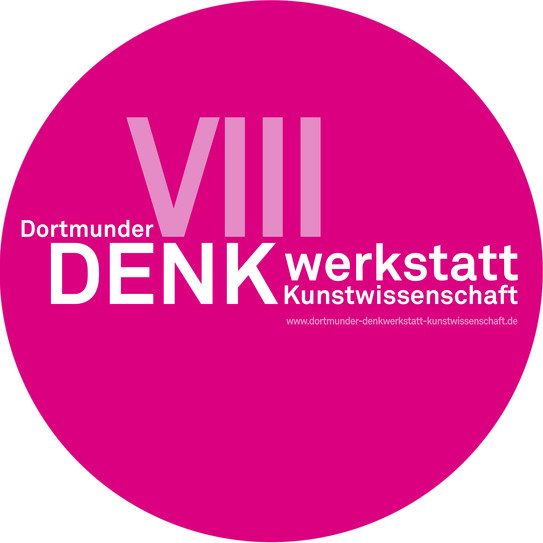 Rundes magentafarbenes Emblem mit weißer Schrift