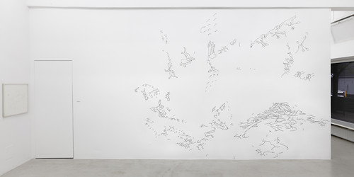 Bettina van Haaren, Marien und Motten, Zeichnung, in der Saarländischen Galerie - Europäisches Kunstforum, Berlin, September/Oktober 2020 Wandzeichnung: 3,50 x 5,50 m