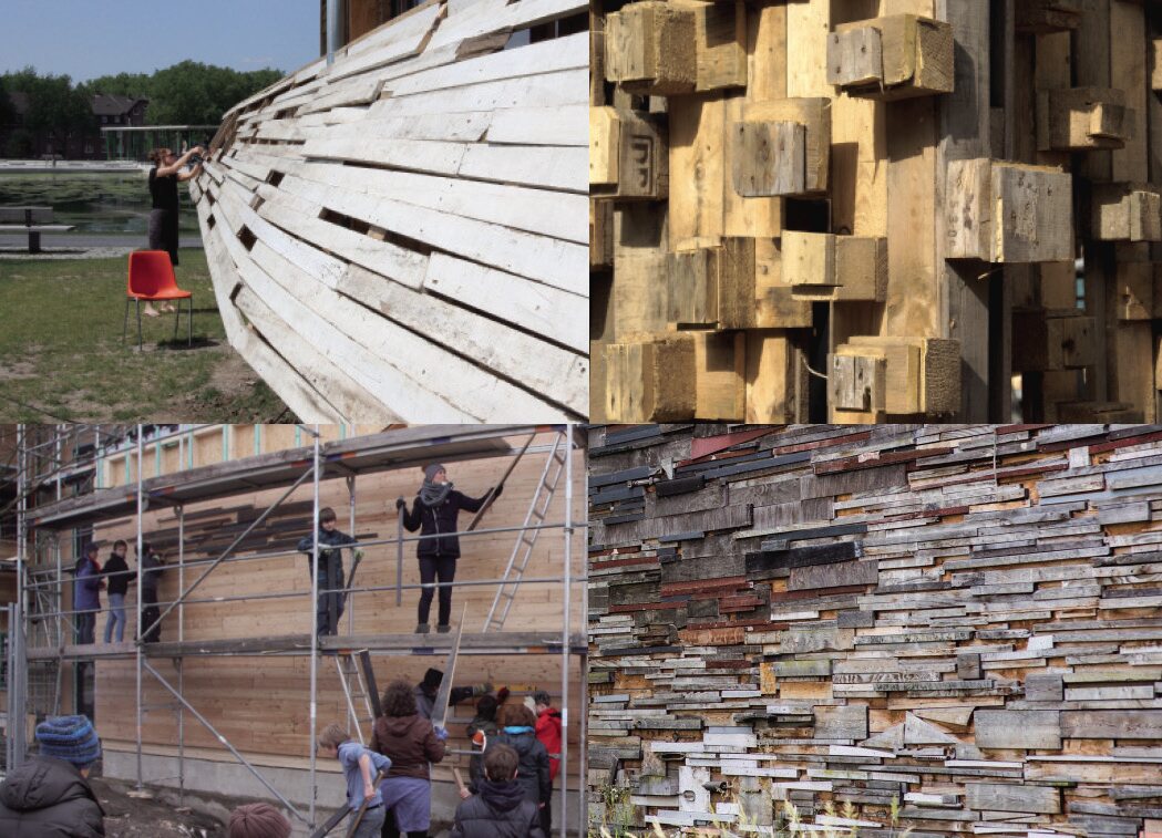 Gemeinsames Bebauen von Wänden zu phantasievollen Wandreliefs aus Holz mit Martin Kaltwasser