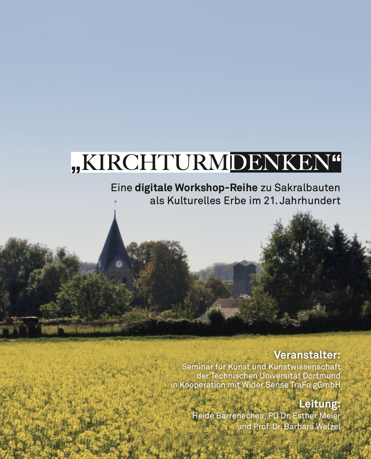 Bild einer Landschaft mit Kirchturm und dem Titel